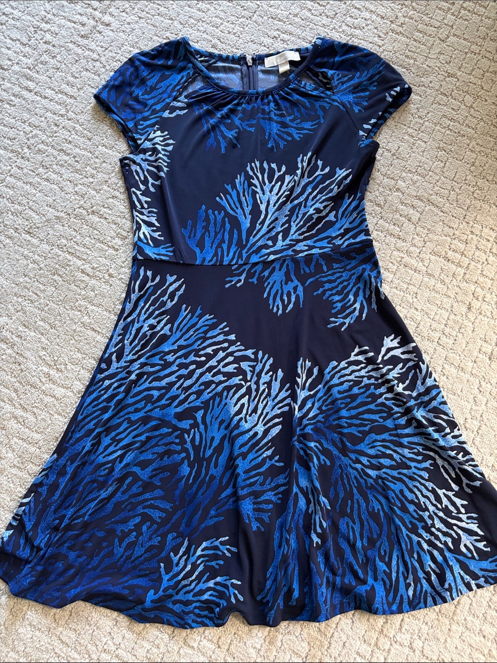 MICHAEL Michael Kors Navy and Blue Coral-Print Midi Dress
